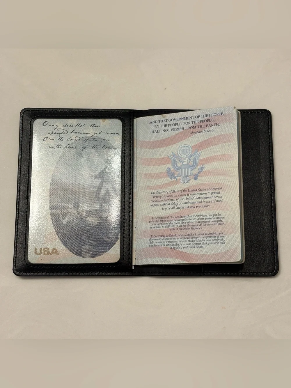 NEW Black Onyx Vegan Leather Passport Holder Embossed Document Window Midnight